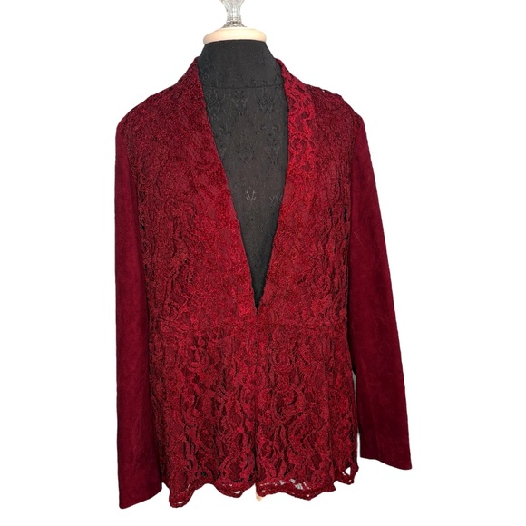 Chico's Burgandy Lace Blazer Jacket - Picture 1 of 13